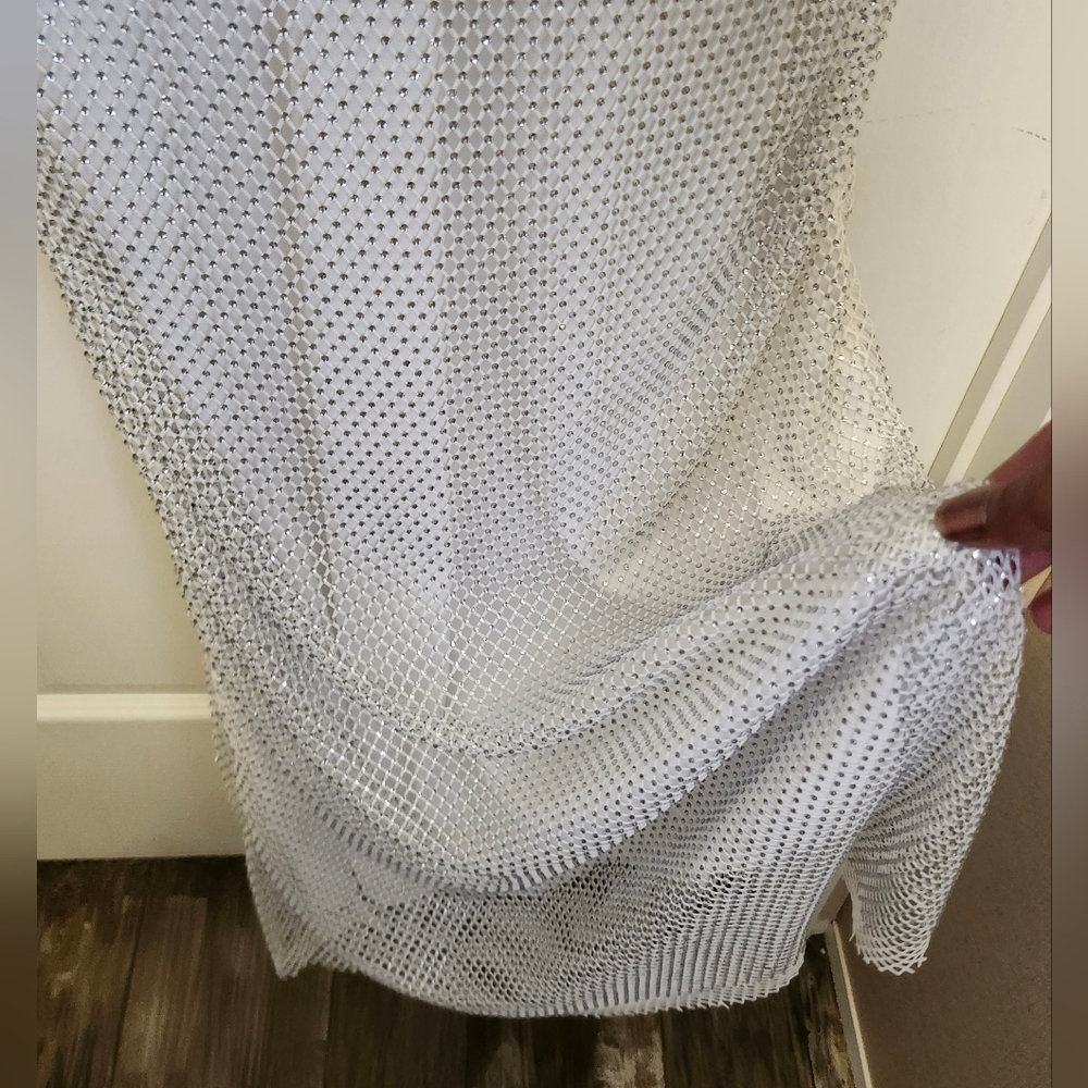 Silver And White Mesh Square-Neck Maxi Size Large EUC - Picture 2 of 5